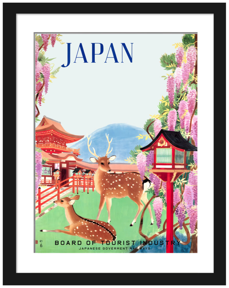 1930's Vintage Nara Temple Deer Japan Poster