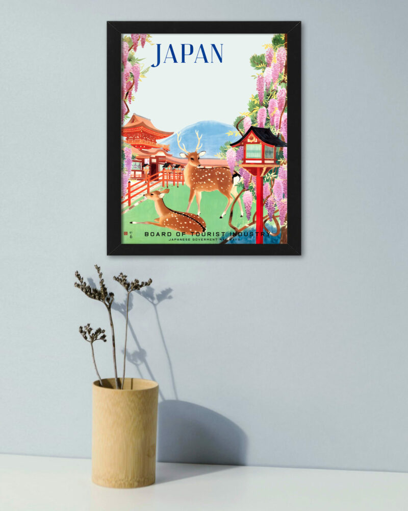 1930's Vintage Nara Temple Deer Japan Poster