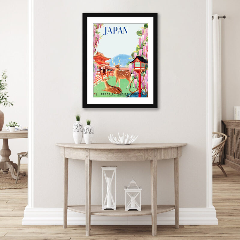 1930's Vintage Nara Temple Deer Japan Poster