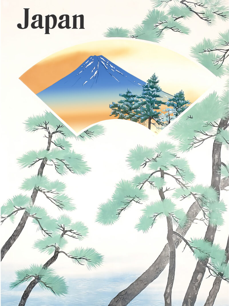 Vintage 1930s Japanese Railway Travel Poster with Mount Fuji