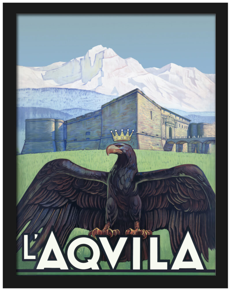 1920s vintage travel poster of L'Aquila, Abruzzo.