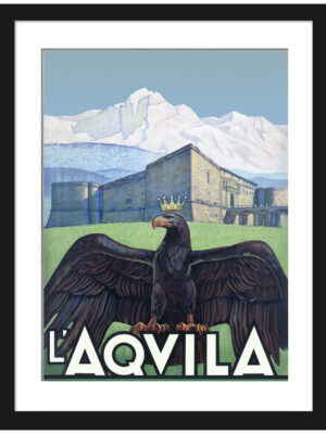 1920s vintage travel poster of L'Aquila, Abruzzo.