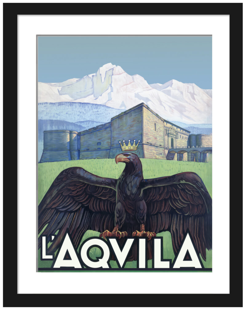 1920s vintage travel poster of L'Aquila, Abruzzo.