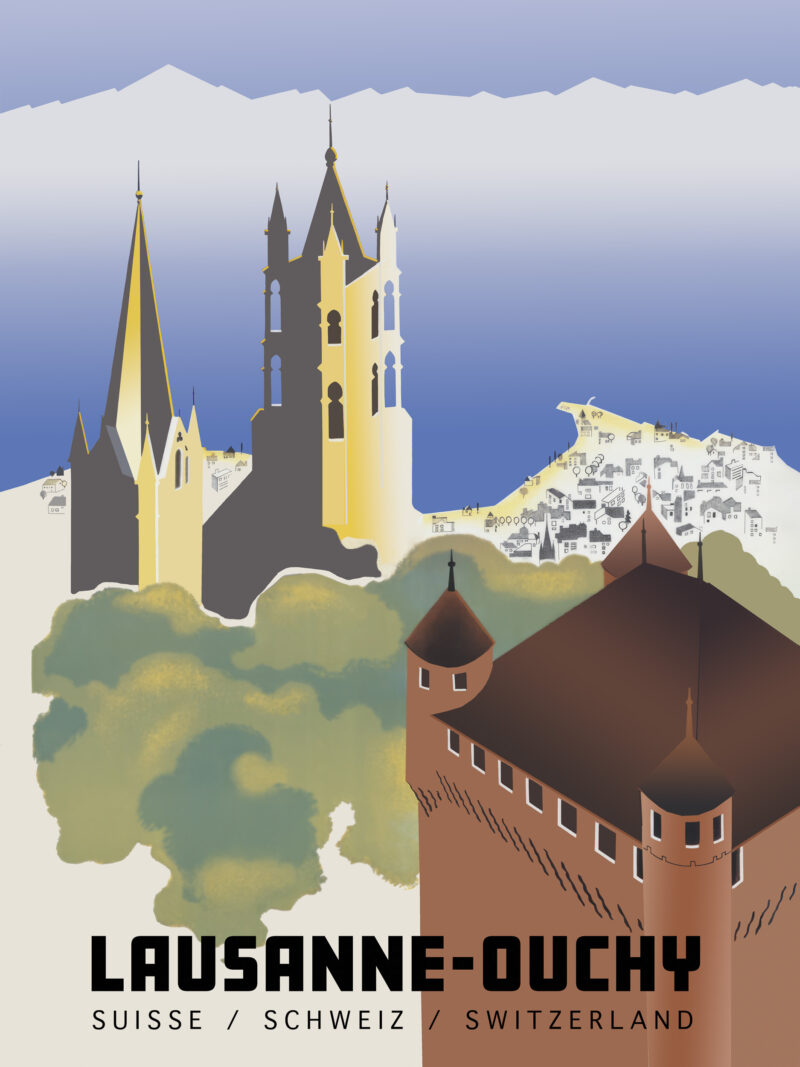 1936 Lausanne-Ouchy travel poster by Vera Hirzel