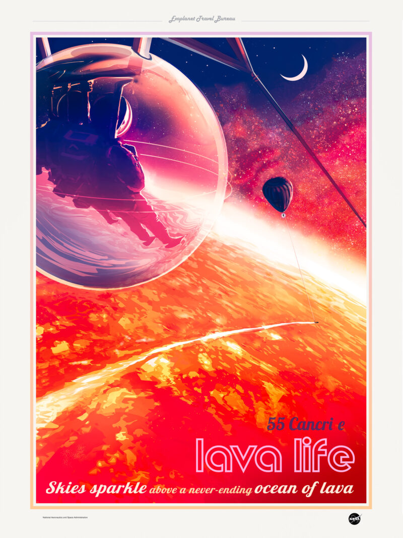 NASA JPL's 55 Cancri e exoplanet poster with a lava ocean