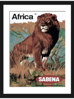 1968 Sabena Airlines vintage poster featuring a majestic lion