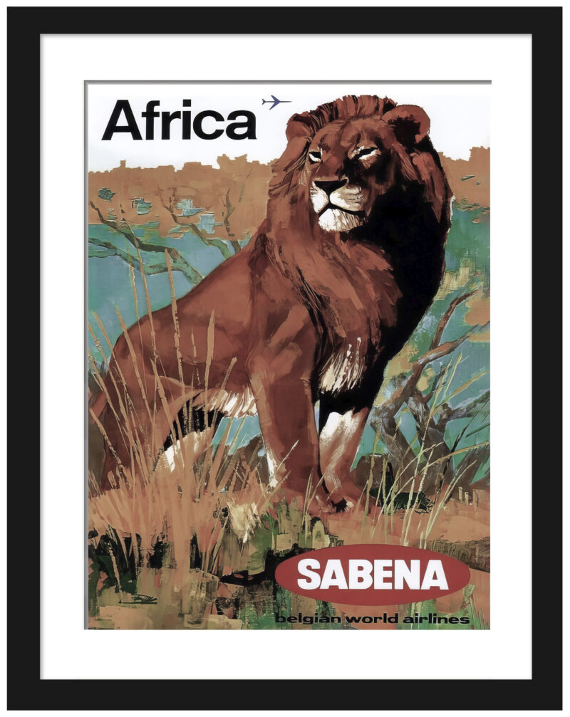 1968 Sabena Airlines vintage poster featuring a majestic lion