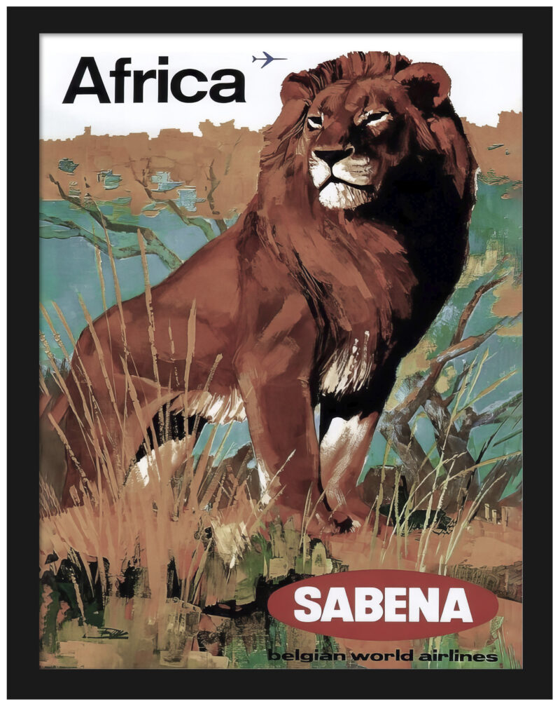 1968 Sabena Airlines vintage poster featuring a majestic lion