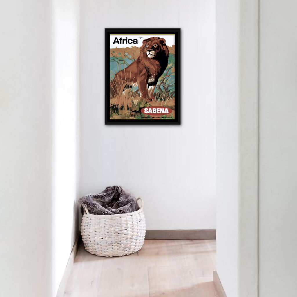 1968 Sabena Airlines vintage poster featuring a majestic lion