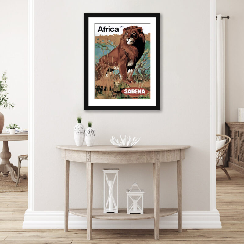 1968 Sabena Airlines vintage poster featuring a majestic lion