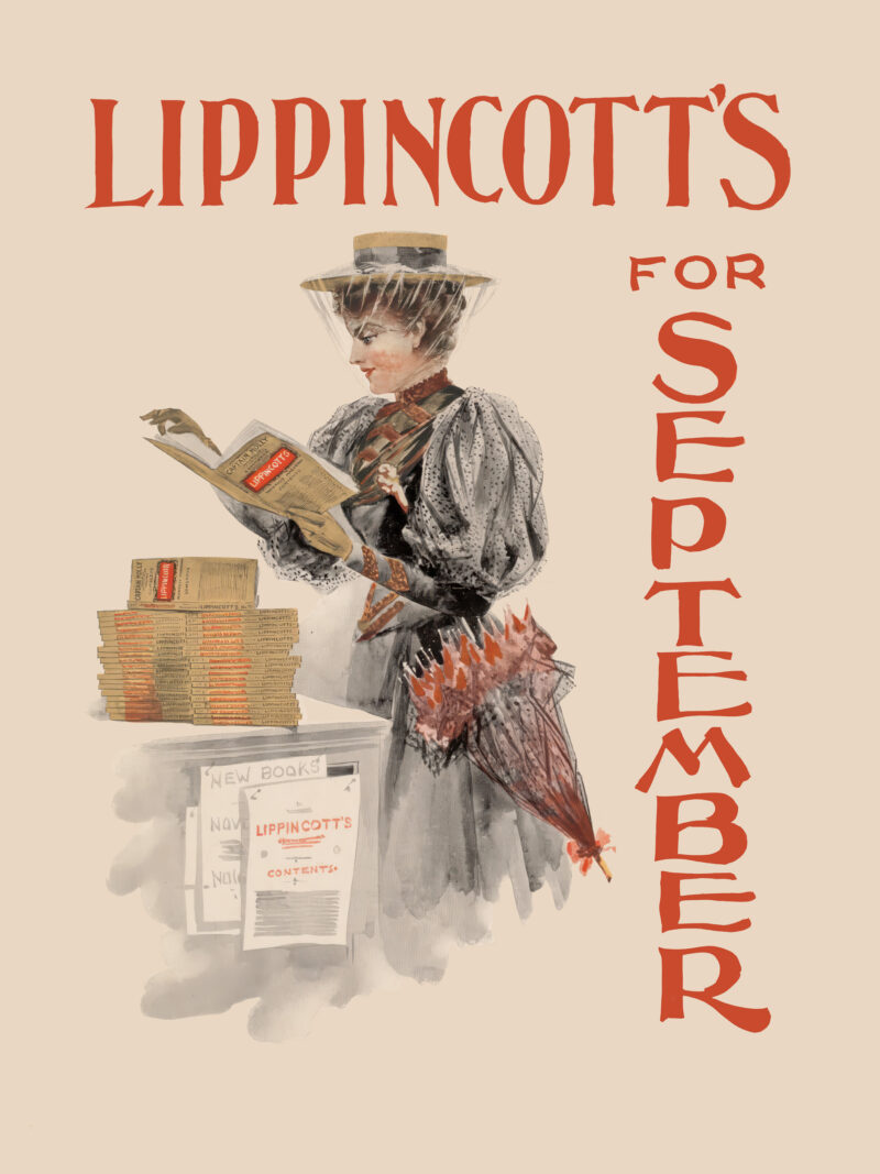 1894 Lippincott's magazine cover with woman reading.