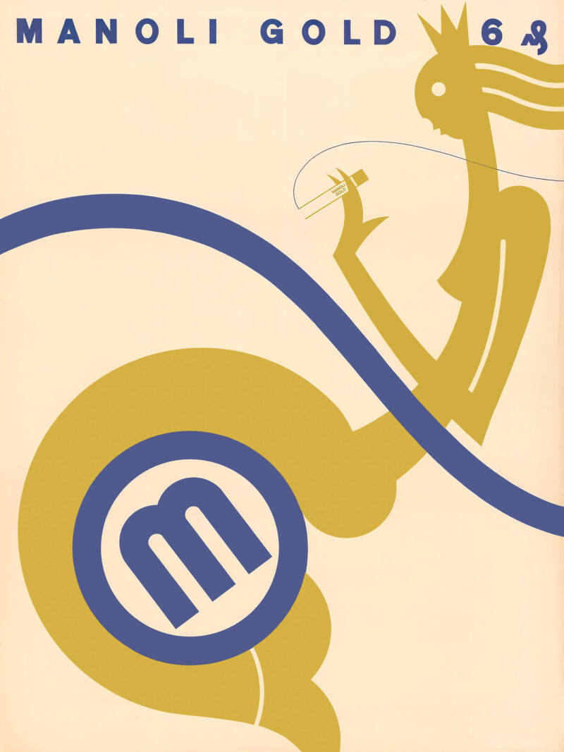 1929 Manoli cigarette ad reproduction with art deco style.