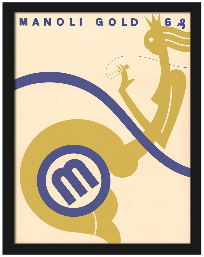 1929 Manoli cigarette ad reproduction with art deco style.