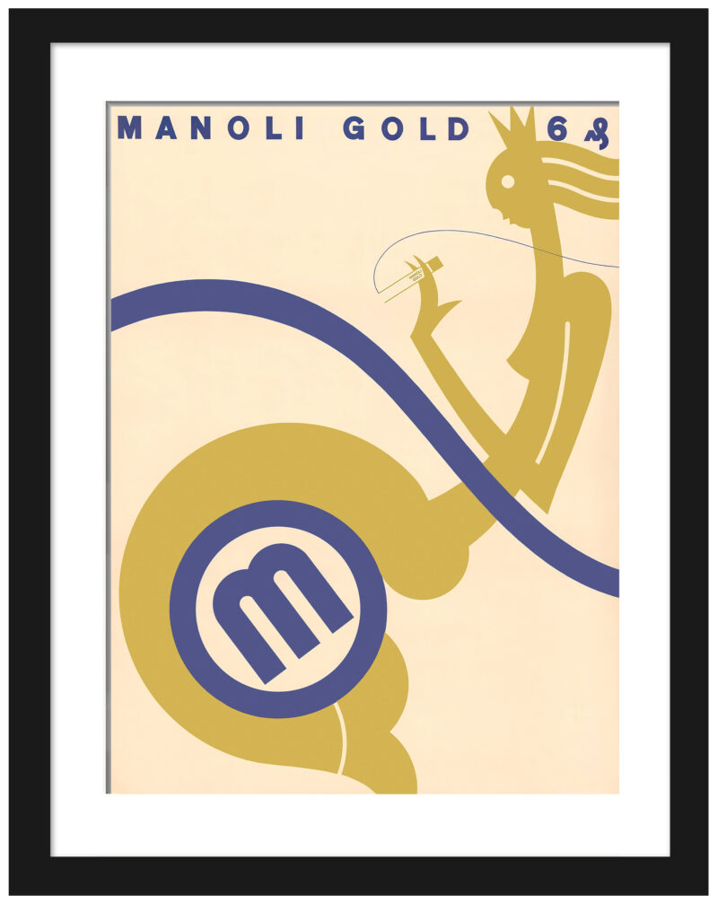 1929 Manoli cigarette ad reproduction with art deco style.