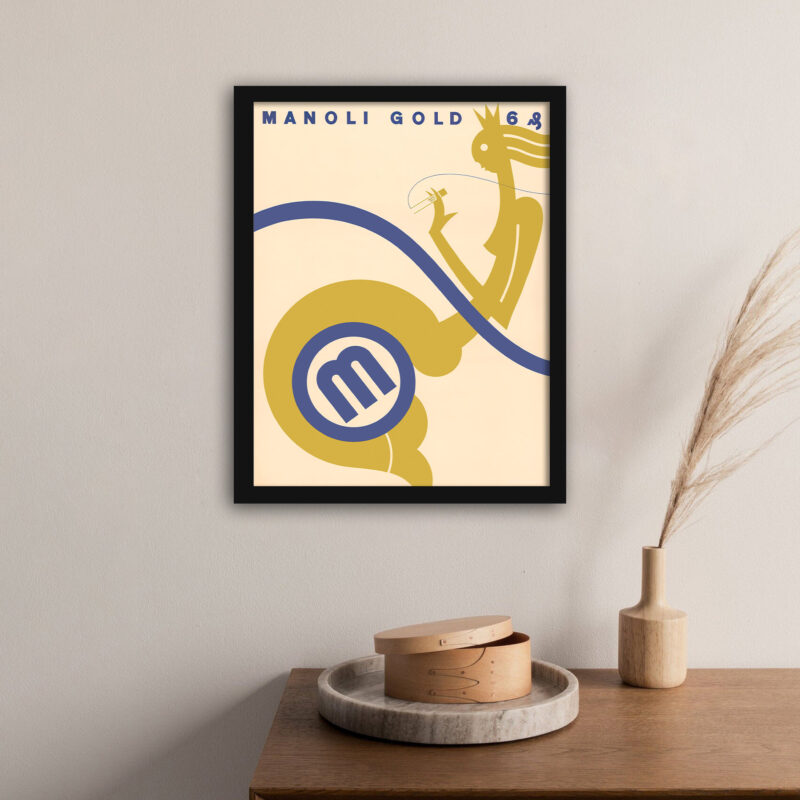 1929 Manoli cigarette ad reproduction with art deco style.