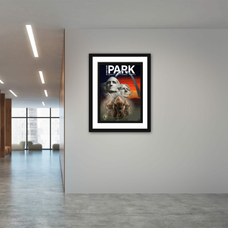 Illustrative centennial banner of Midwest National Parks featuring iconic landmarks.