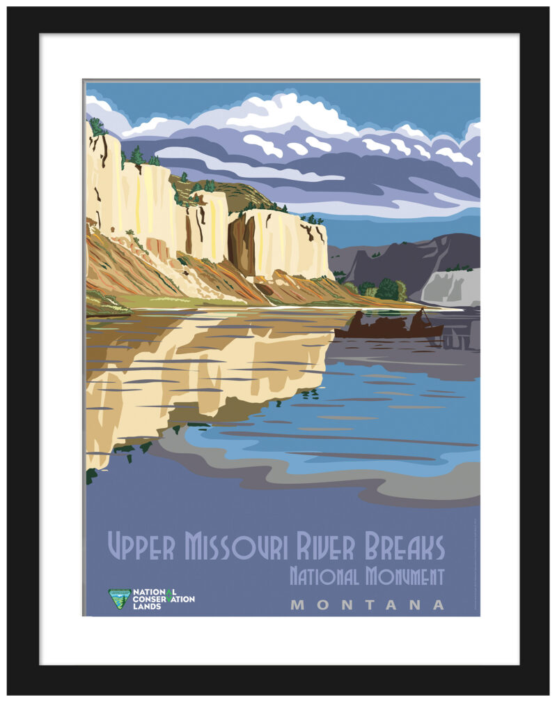Vintage Upper Missouri River Breaks National Monument poster with warm earth tones reflecting Montana's natural beauty