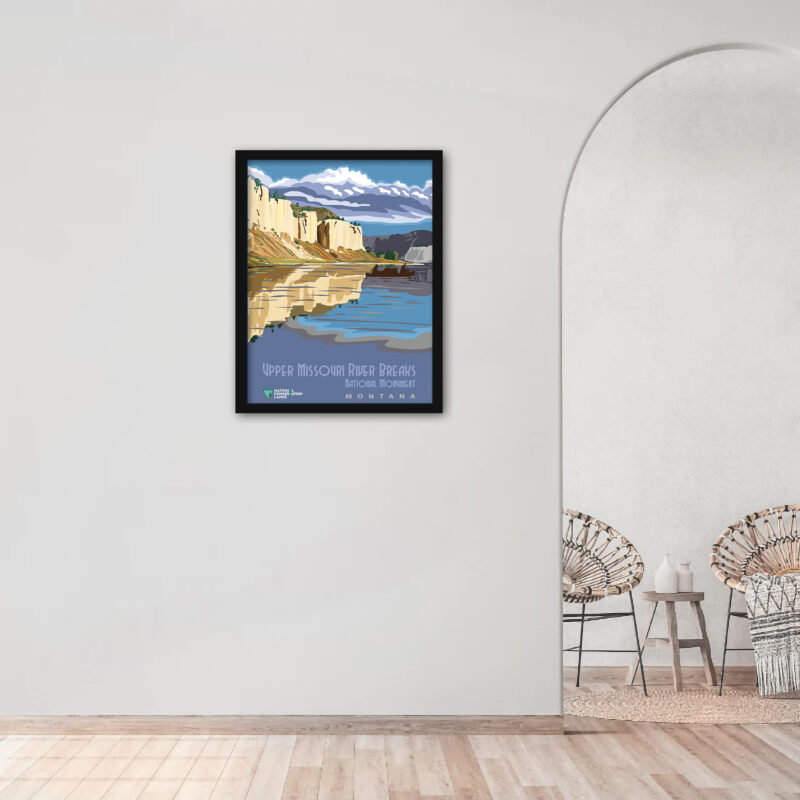 Vintage Upper Missouri River Breaks National Monument poster with warm earth tones reflecting Montana's natural beauty