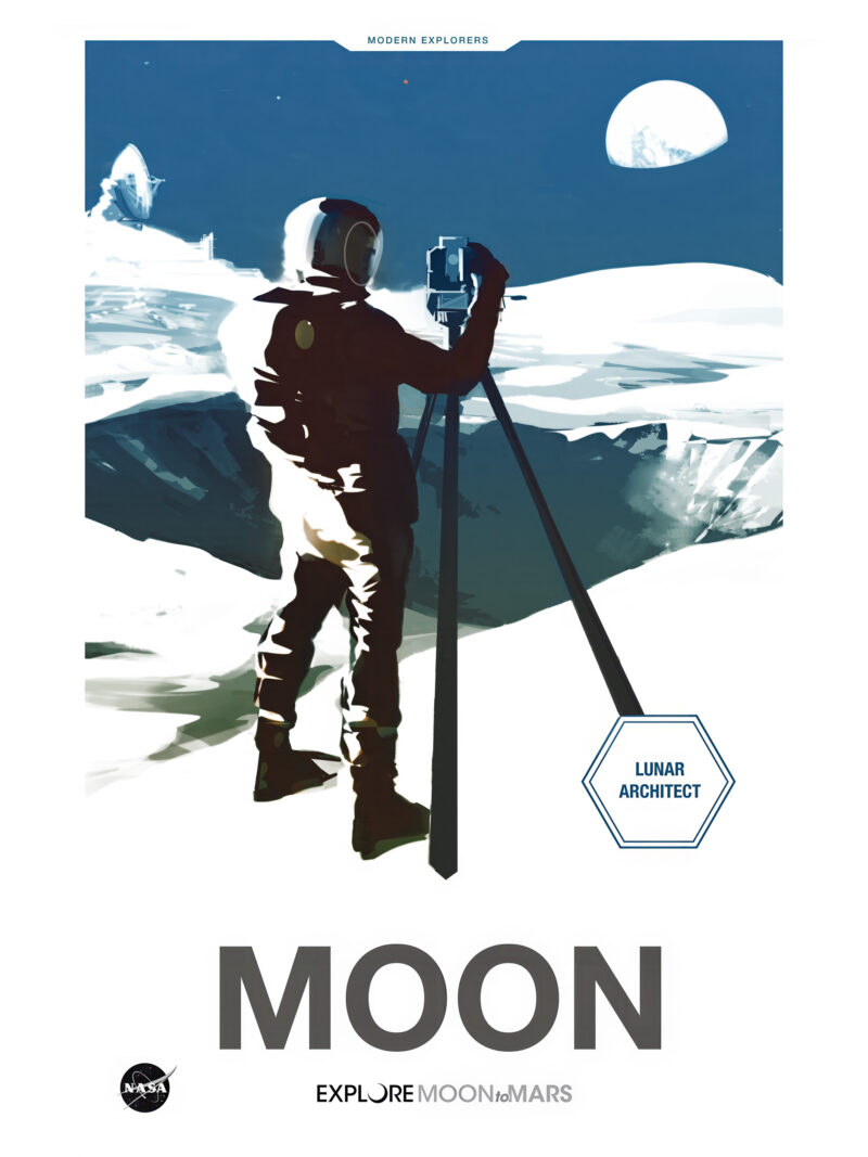 Astronaut on the Moon with Earth in the background travel poster
