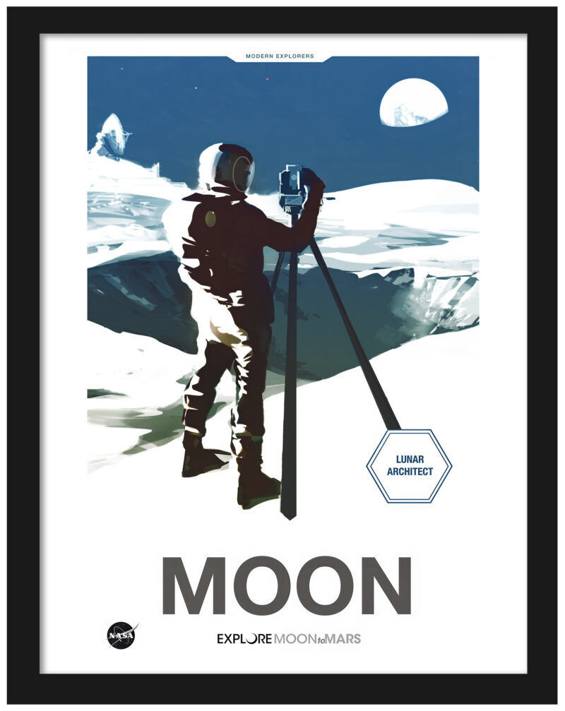 Astronaut on the Moon with Earth in the background travel poster