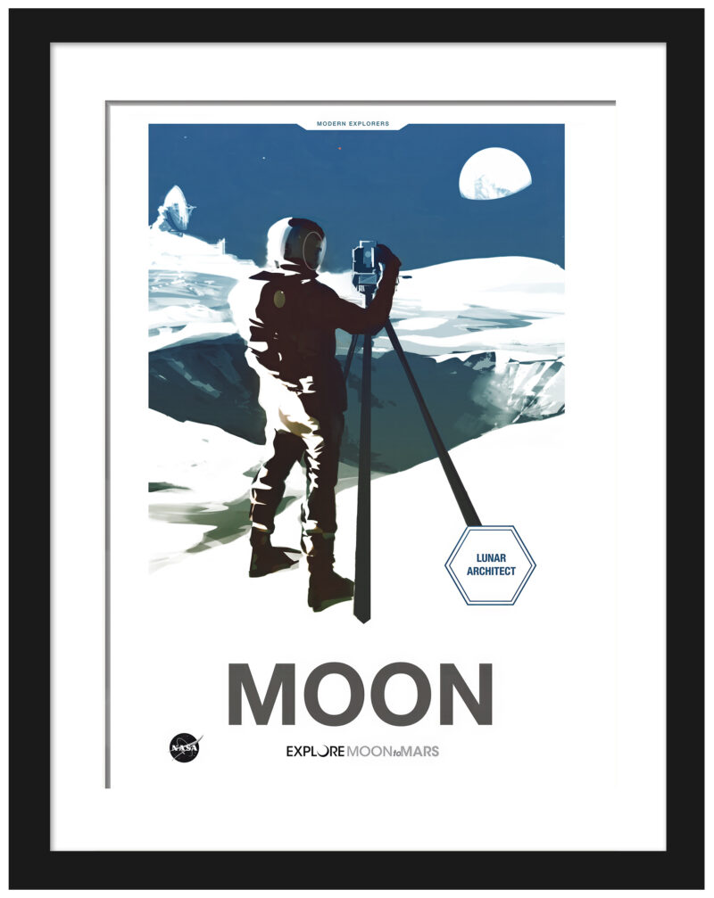Astronaut on the Moon with Earth in the background travel poster