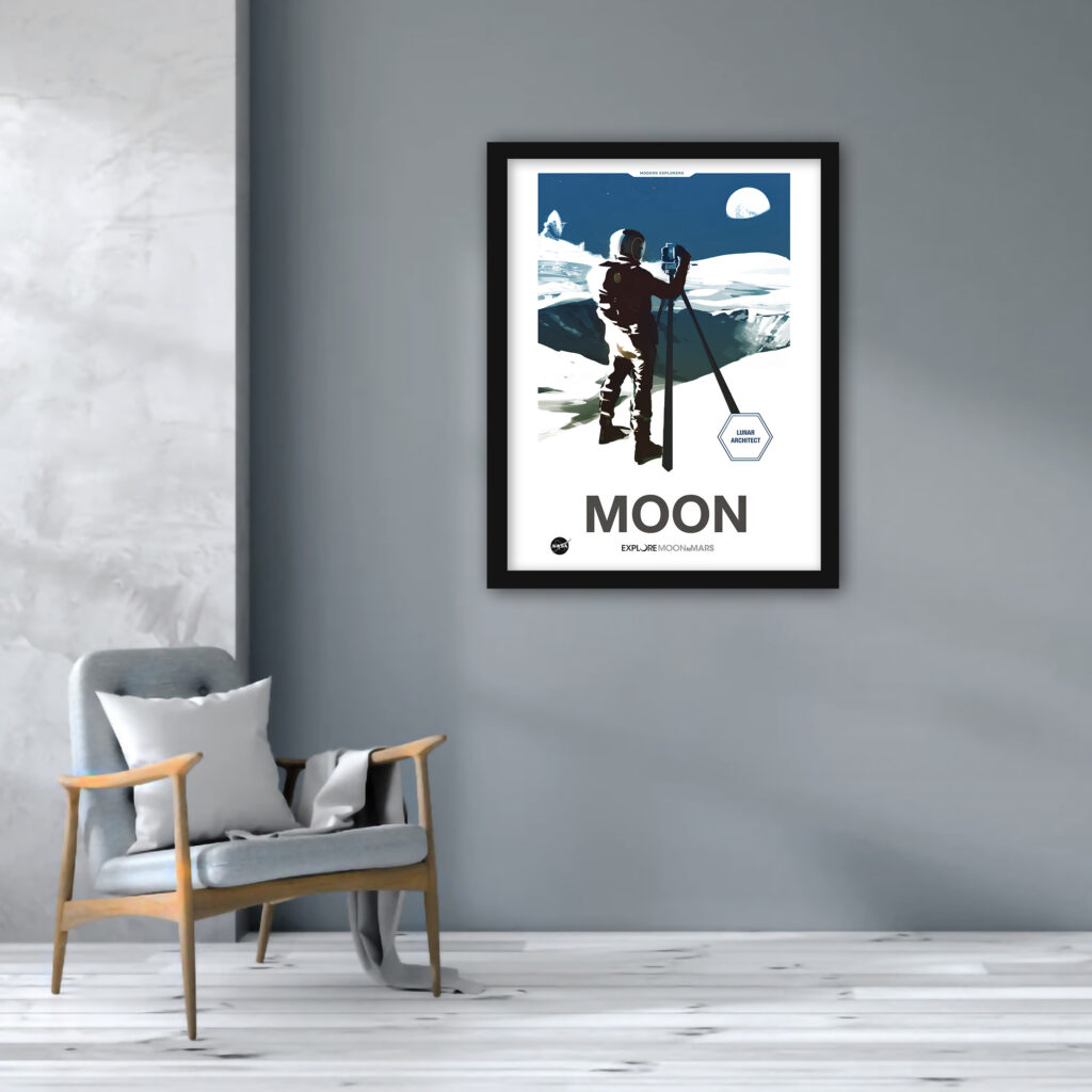 Astronaut on the Moon with Earth in the background travel poster