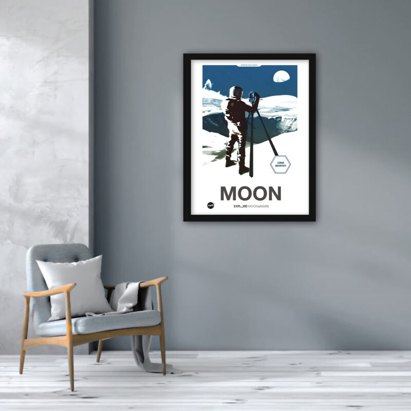 Astronaut on the Moon with Earth in the background travel poster