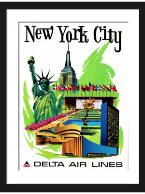 1960's New York City Delta Air Lines travel poster reproduction