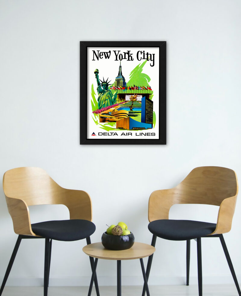 1960's New York City Delta Air Lines travel poster reproduction