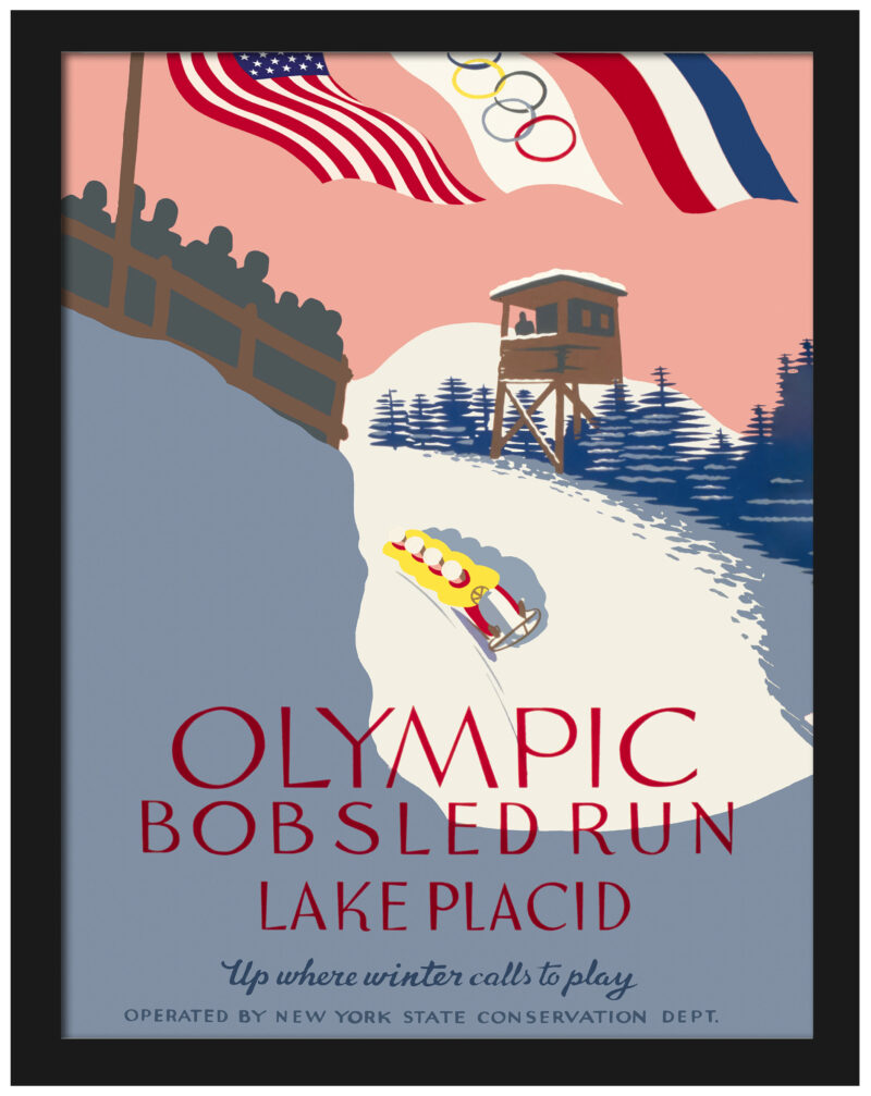 A vintage 1936 Olympic bobsled promotional poster
