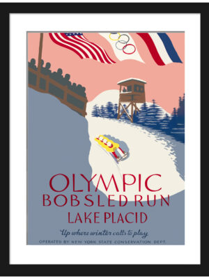A vintage 1936 Olympic bobsled promotional poster