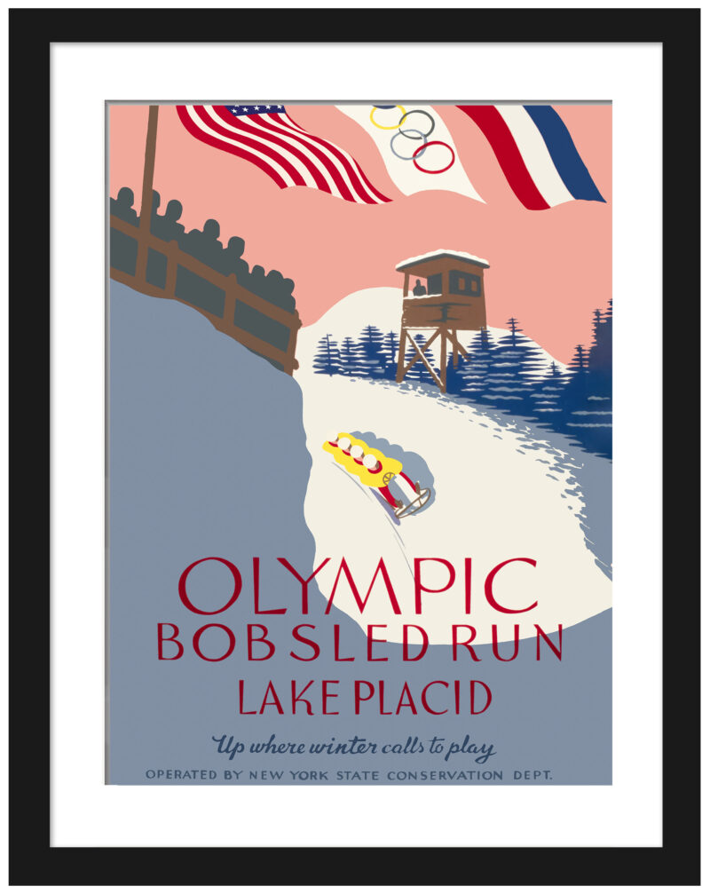 A vintage 1936 Olympic bobsled promotional poster