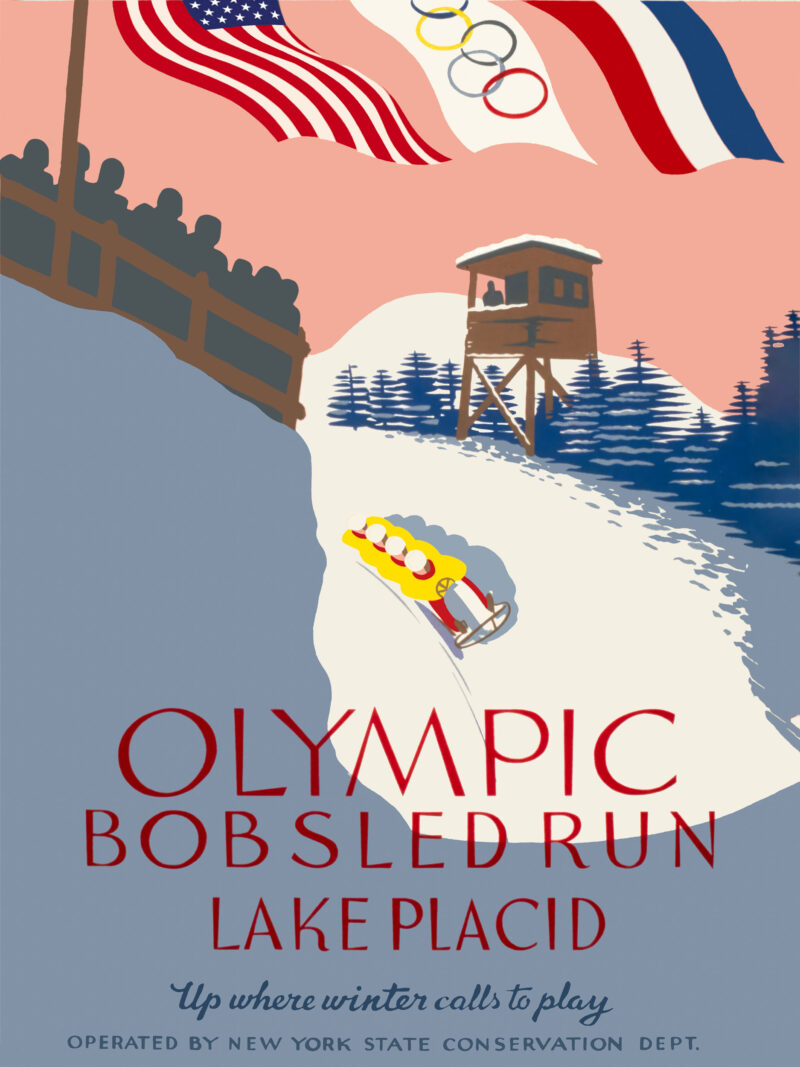A vintage 1936 Olympic bobsled promotional poster