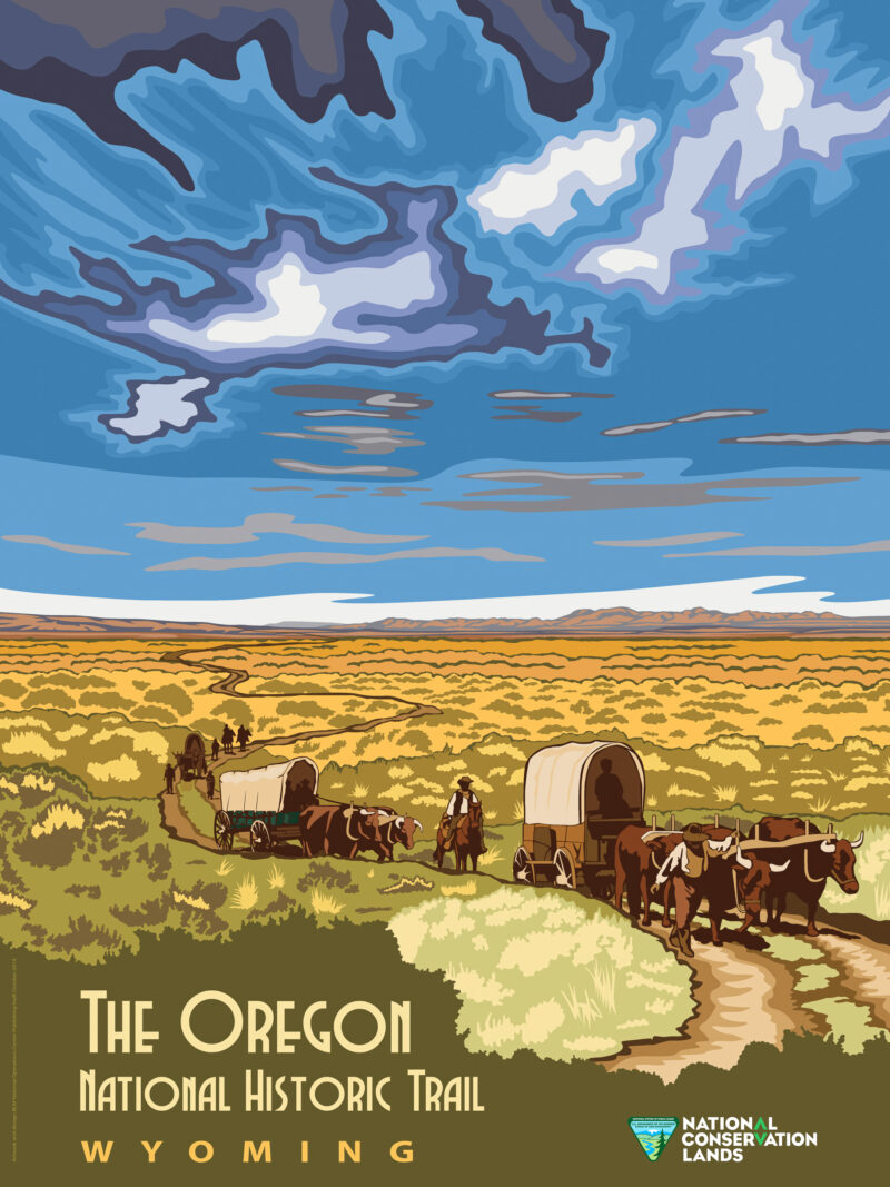 Vintage Oregon Trail Poster with Wagon Illustration