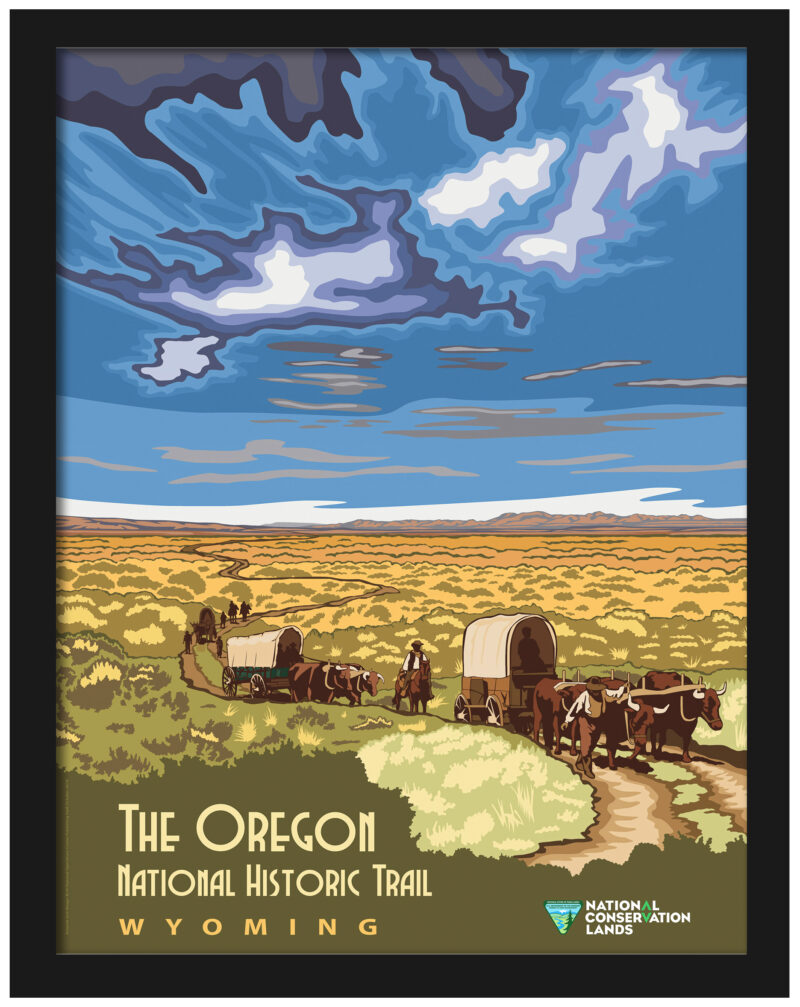 Vintage Oregon Trail Poster with Wagon Illustration