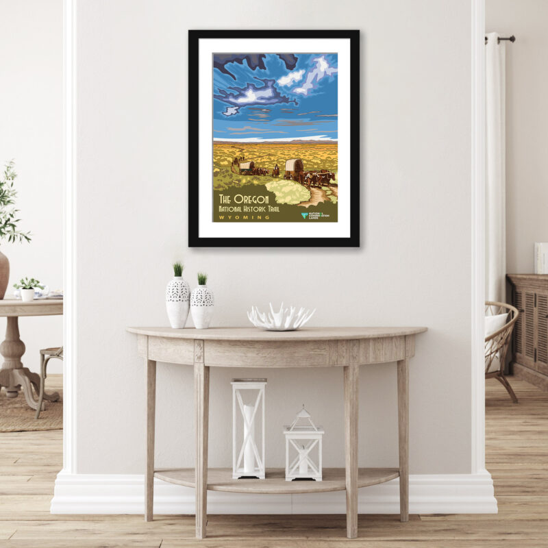 Vintage Oregon Trail Poster with Wagon Illustration