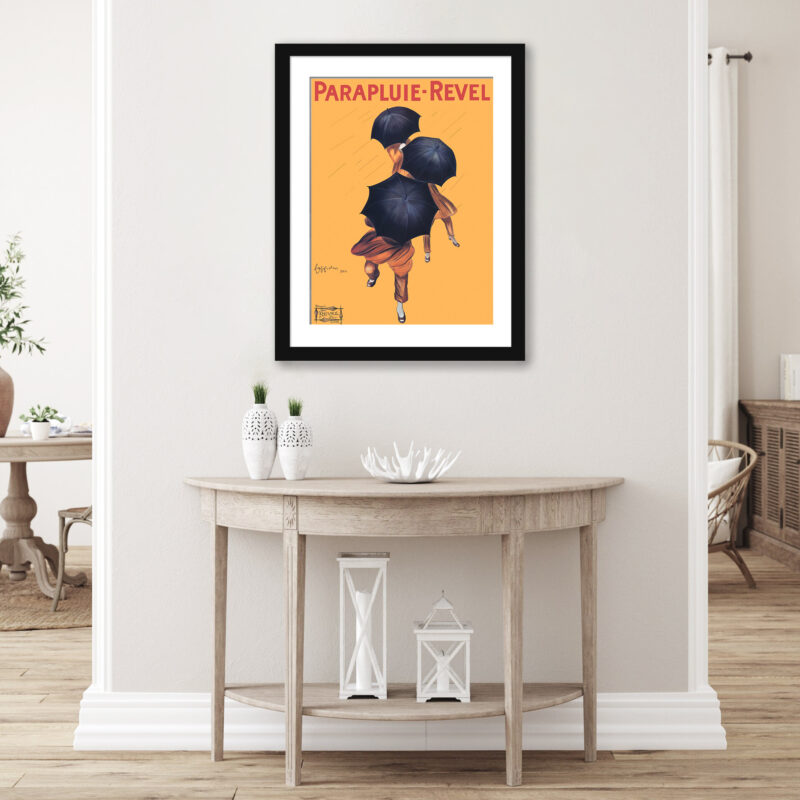 1922 Parapluie-Revel advertisement print with elegant figures and umbrellas.