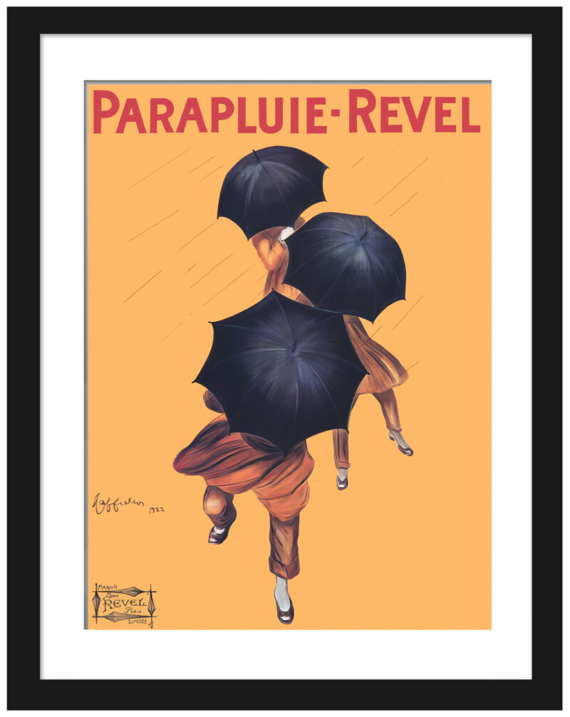 1922 Parapluie-Revel advertisement print with elegant figures and umbrellas.