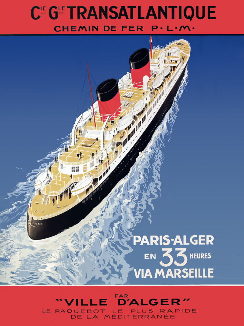 Vintage Paris-Alger Transatlantic Travel Poster by Georges Taboureau