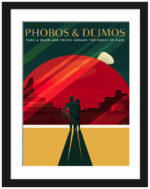 SpaceX travel poster featuring a couple gazing at Mars’ moons Phobos and Deimos