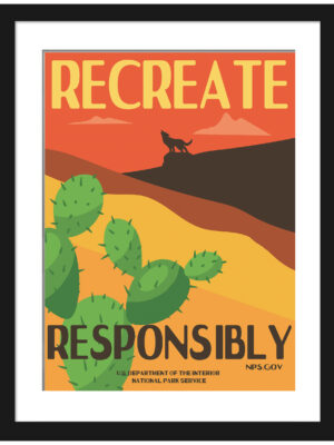 Vintage desert coyote and cactus national park poster