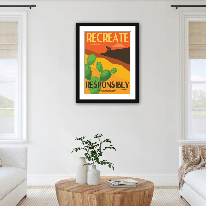 Vintage desert coyote and cactus national park poster