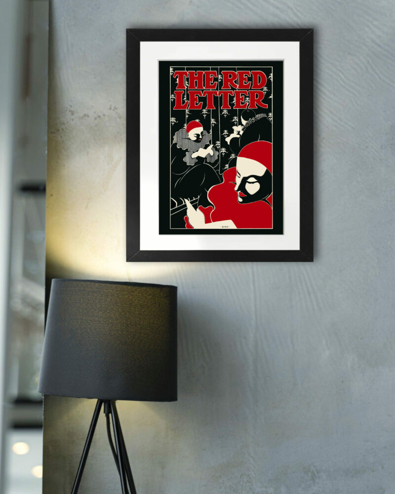 Reproduction of 1986 "The Red Letter" clown artwork by Elisha Brown Bird.
