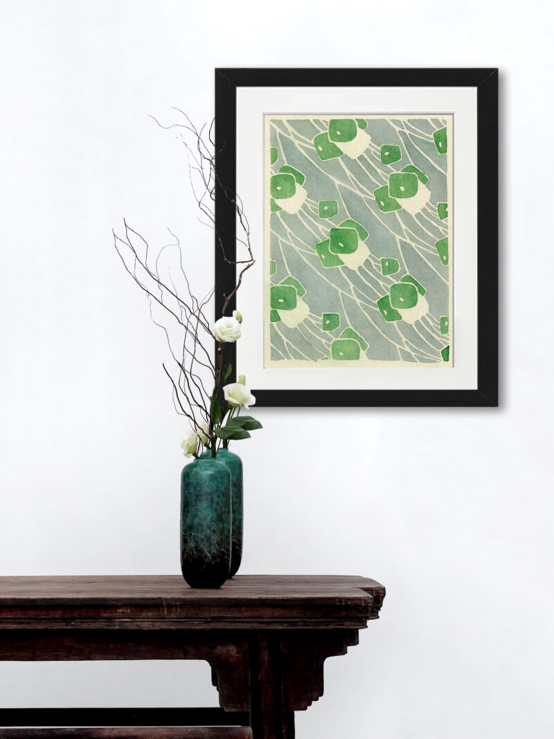 1915 Hannah Borger "Green Geometric" art reproduction.