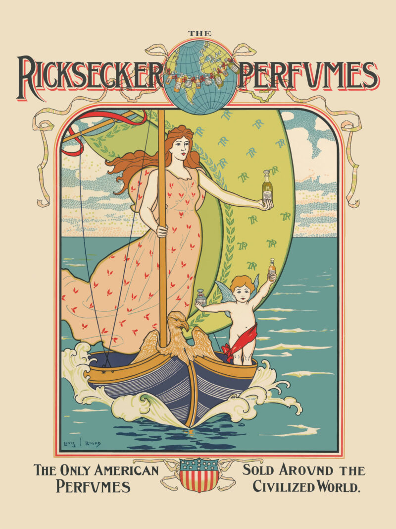 1892 Ricksecker Perfume advertisement poster with Art Nouveau style