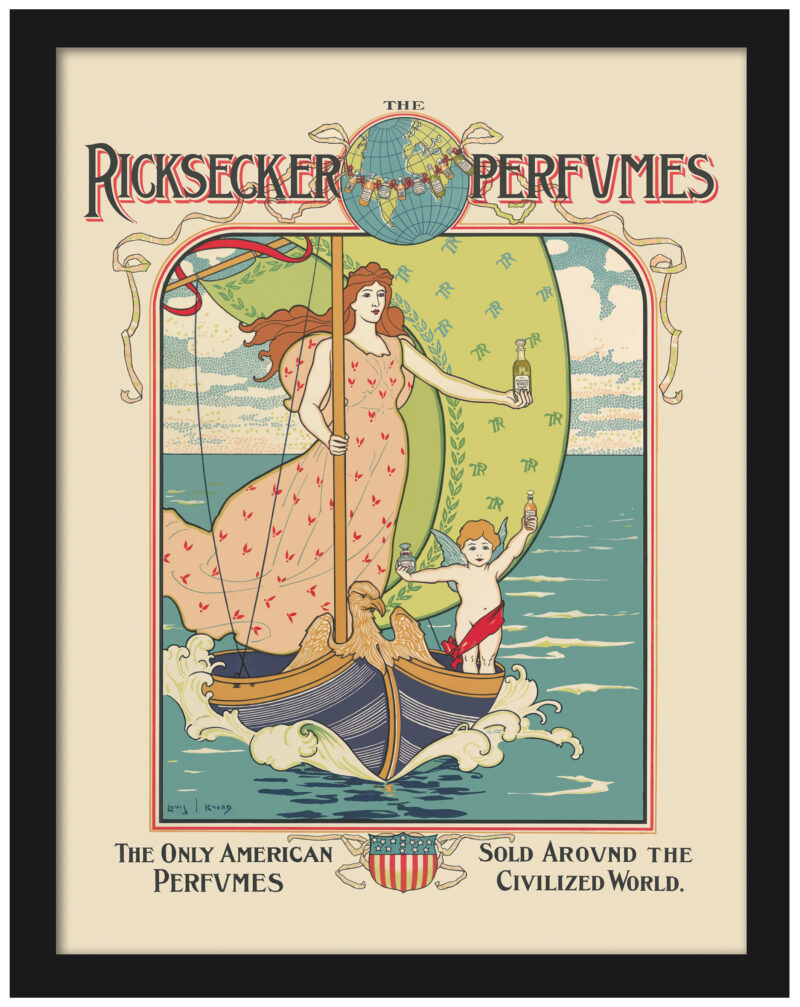 1892 Ricksecker Perfume advertisement poster with Art Nouveau style
