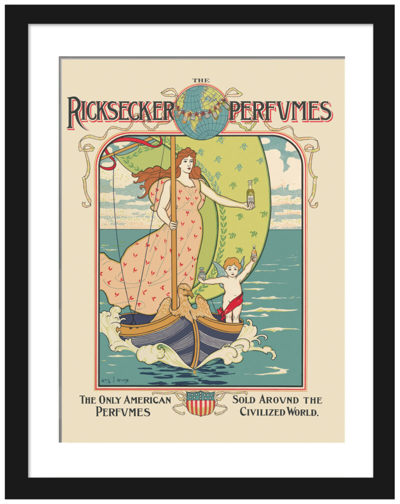 1892 Ricksecker Perfume advertisement poster with Art Nouveau style