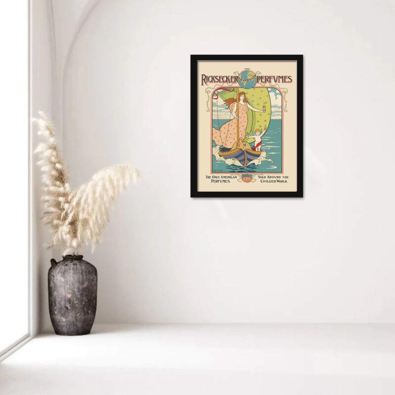 1892 Ricksecker Perfume advertisement poster with Art Nouveau style