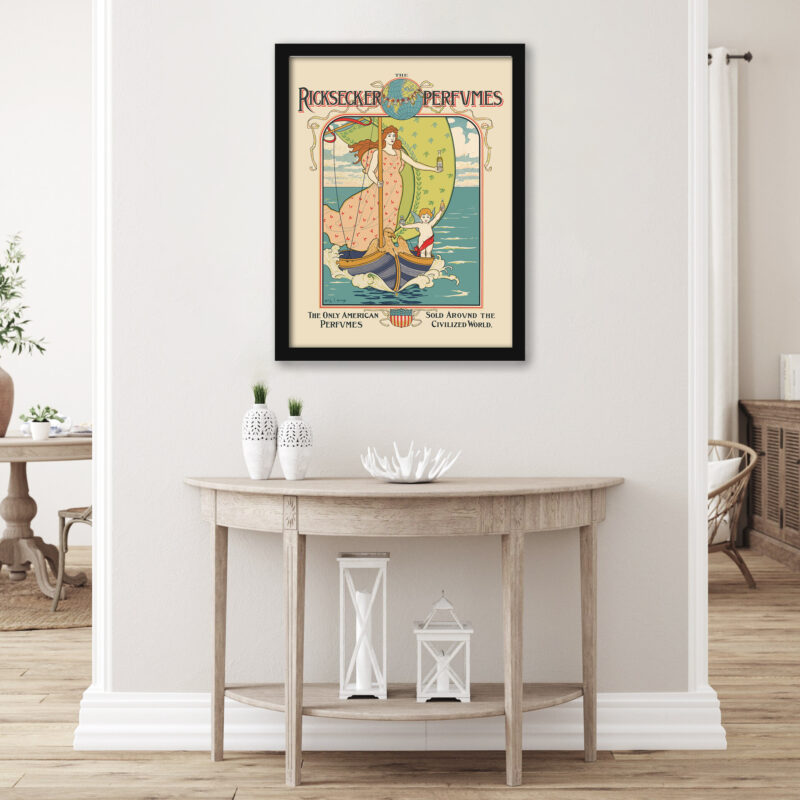 1892 Ricksecker Perfume advertisement poster with Art Nouveau style