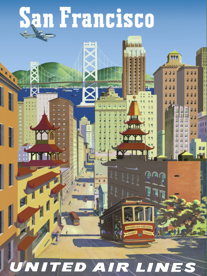 1950s United Airlines San Francisco poster by Joseph Feher.